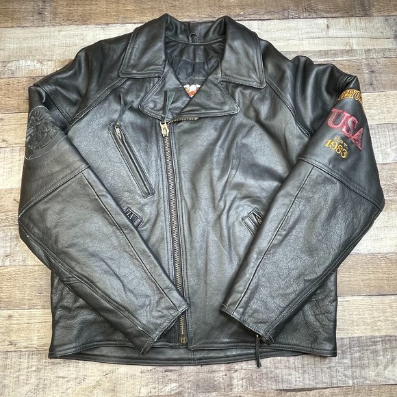 Harley Davidson Men L Leather Jacket Owners Group Perfecto Punk Motorcycle Biker